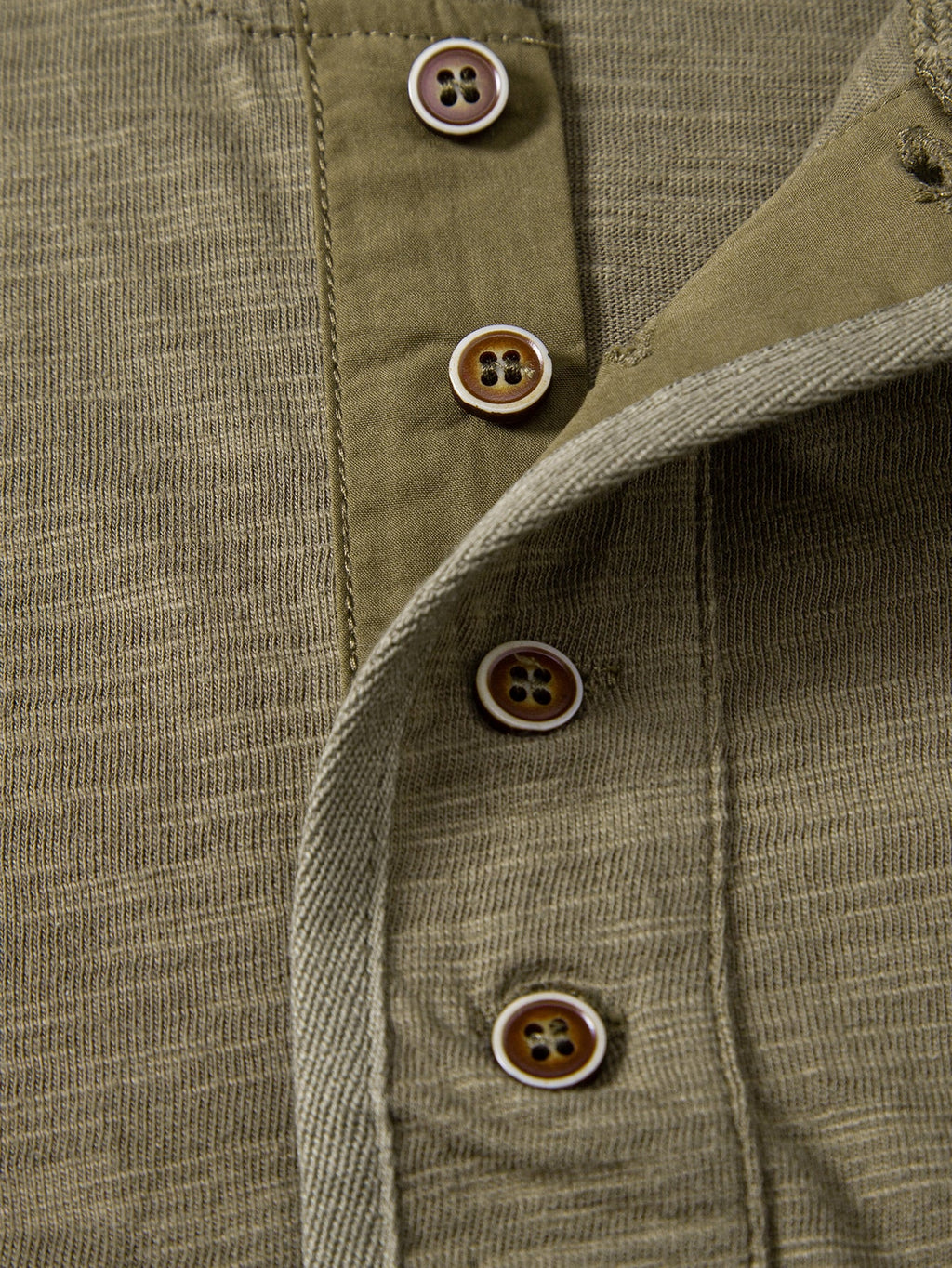 Textured Cotton Henry Collar T-Shirt