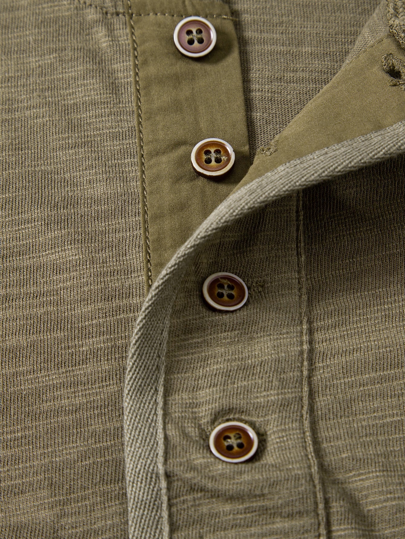 Textured Cotton Henry Collar T-Shirt