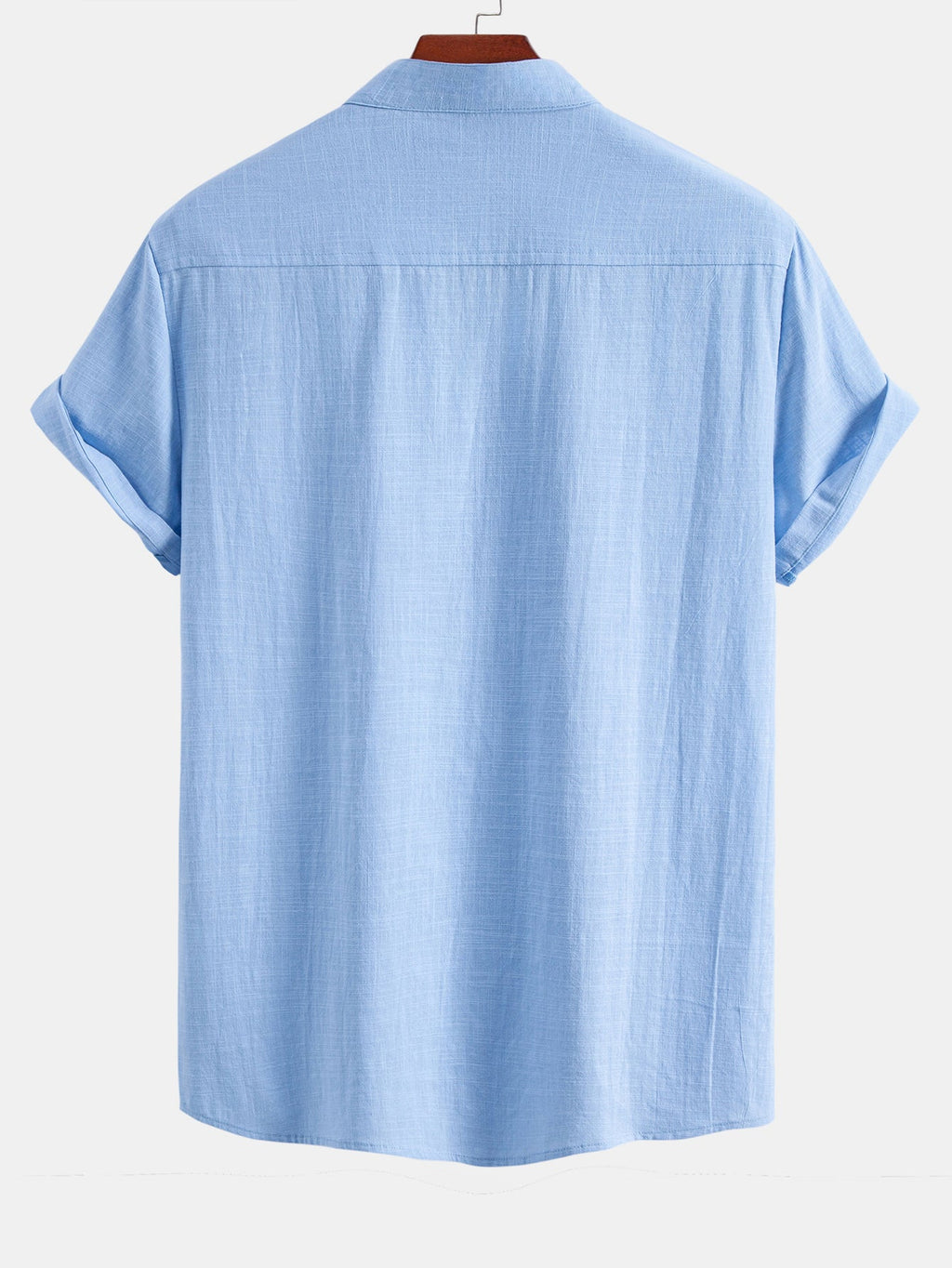 Linen Look V-Neck Stand Collar Shirt