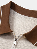 Contrast Zipper Knit Polo & Slim Fit Tapered Trousers