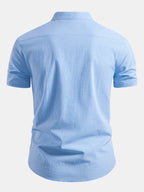 Linen Look V-Neck Stand Collar Shirt