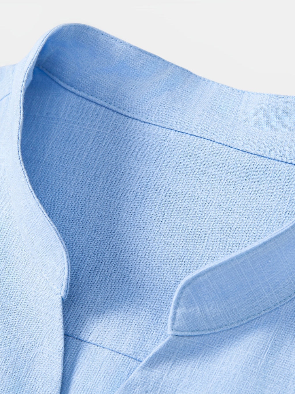 Linen Look V-Neck Stand Collar Shirt