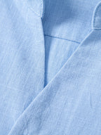 Linen Look V-Neck Stand Collar Shirt & Crinkle Textured Straight Leg Pants