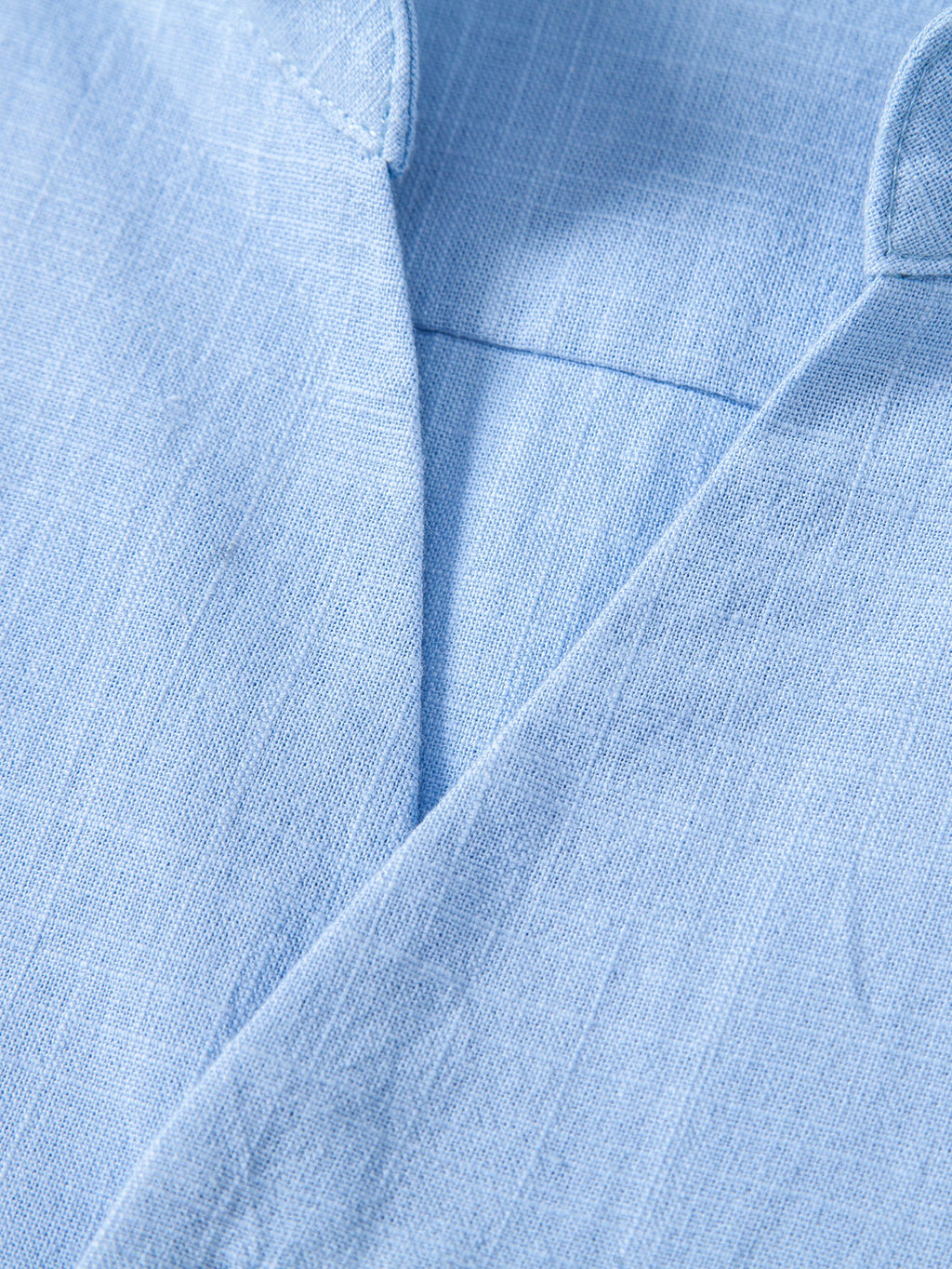Linen Look V-Neck Stand Collar Shirt