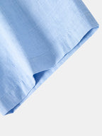 Linen Look V-Neck Stand Collar Shirt