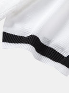 Contrast Textured Jacquard V Neck Knit Polo