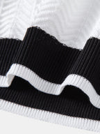 Contrast Textured Jacquard V Neck Knit Polo