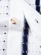 Stripe Open Knit Shirt & Straight Leg Linen Pants
