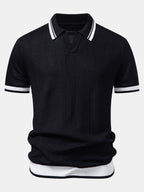 Contrast Textured Jacquard V Neck Knit Polo & Elastic Waist Chino Shorts