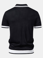 Contrast Textured Jacquard V Neck Knit Polo & Elastic Waist Chino Shorts
