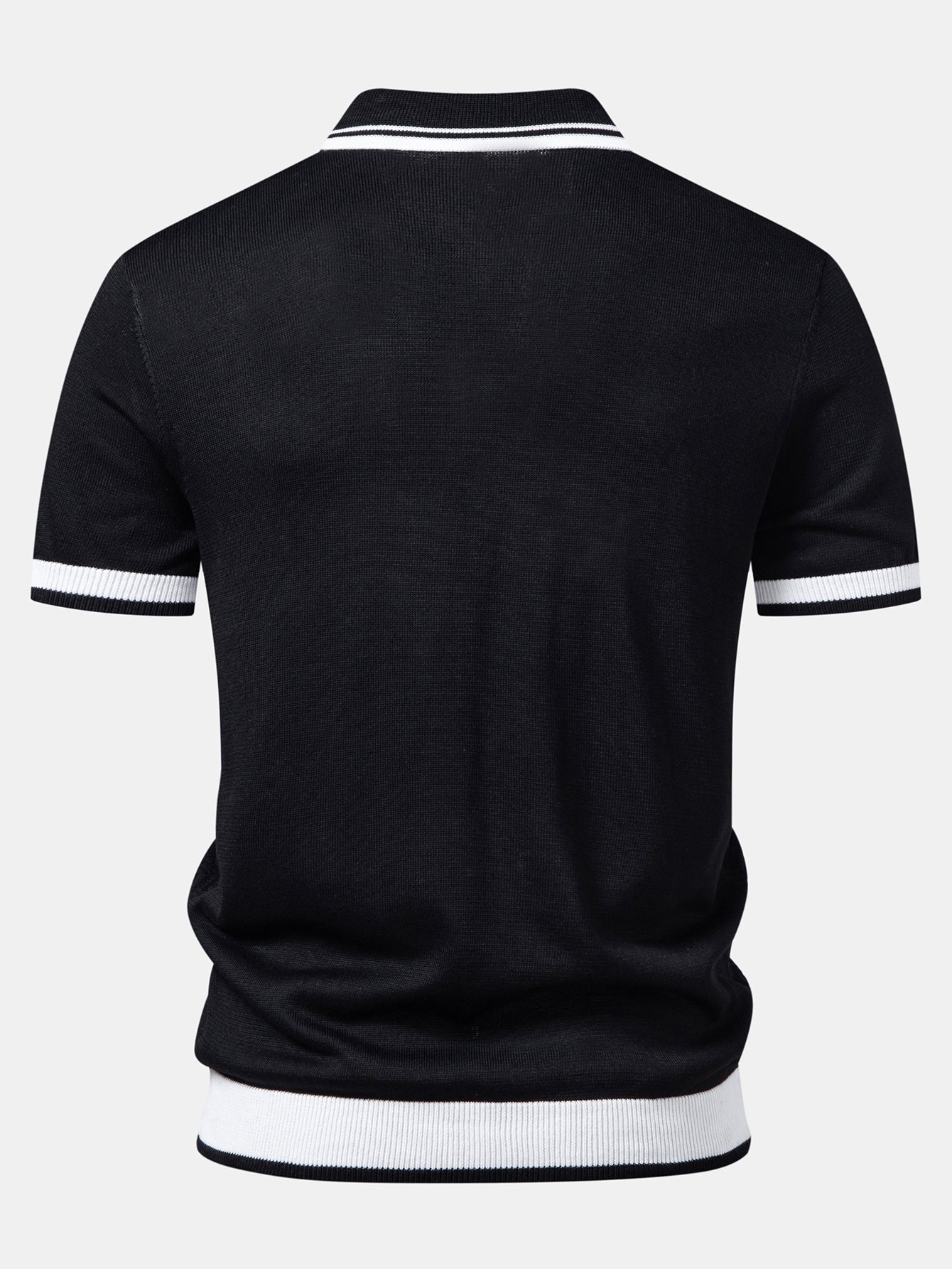 Contrast Textured Jacquard V Neck Knit Polo