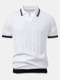 Contrast Textured Jacquard V Neck Knit Polo