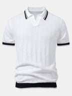 Contrast Textured Jacquard V Neck Knit Polo