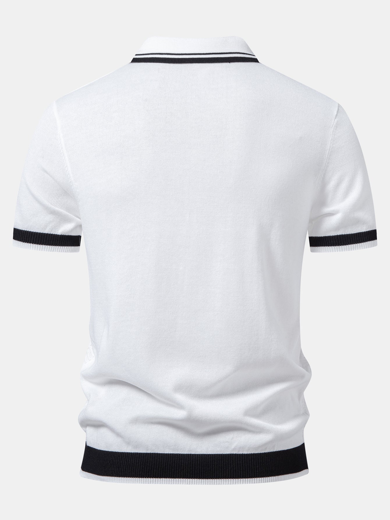 Contrast Textured Jacquard V Neck Knit Polo