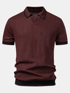 Contrast Textured Jacquard V Neck Knit Polo & Slim Fit Tapered Trousers