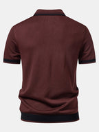 Contrast Textured Jacquard V Neck Knit Polo & Elastic Waist Chino Shorts