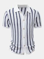 Stripe Open Knit Shirt & Straight Leg Linen Pants