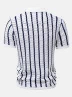 Stripe Open Knit Shirt & Straight Leg Linen Pants