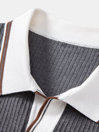 Contrast Trim Waffle Johnny Collar Knit Polo