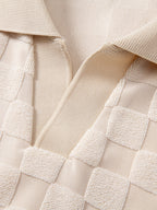 Checkerboard V-Neck Knit Polo