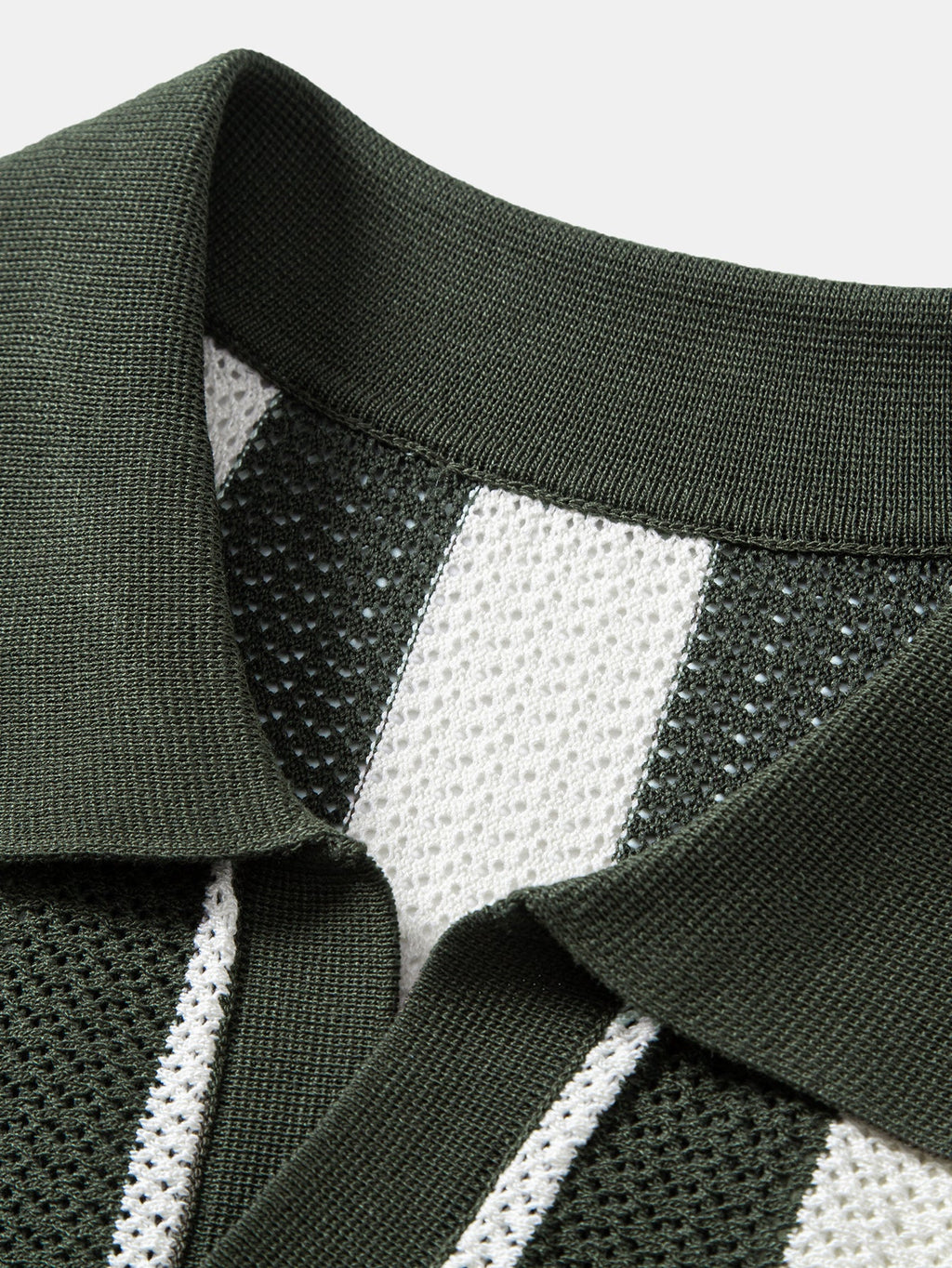 Striped V Neck Open Knit Polo