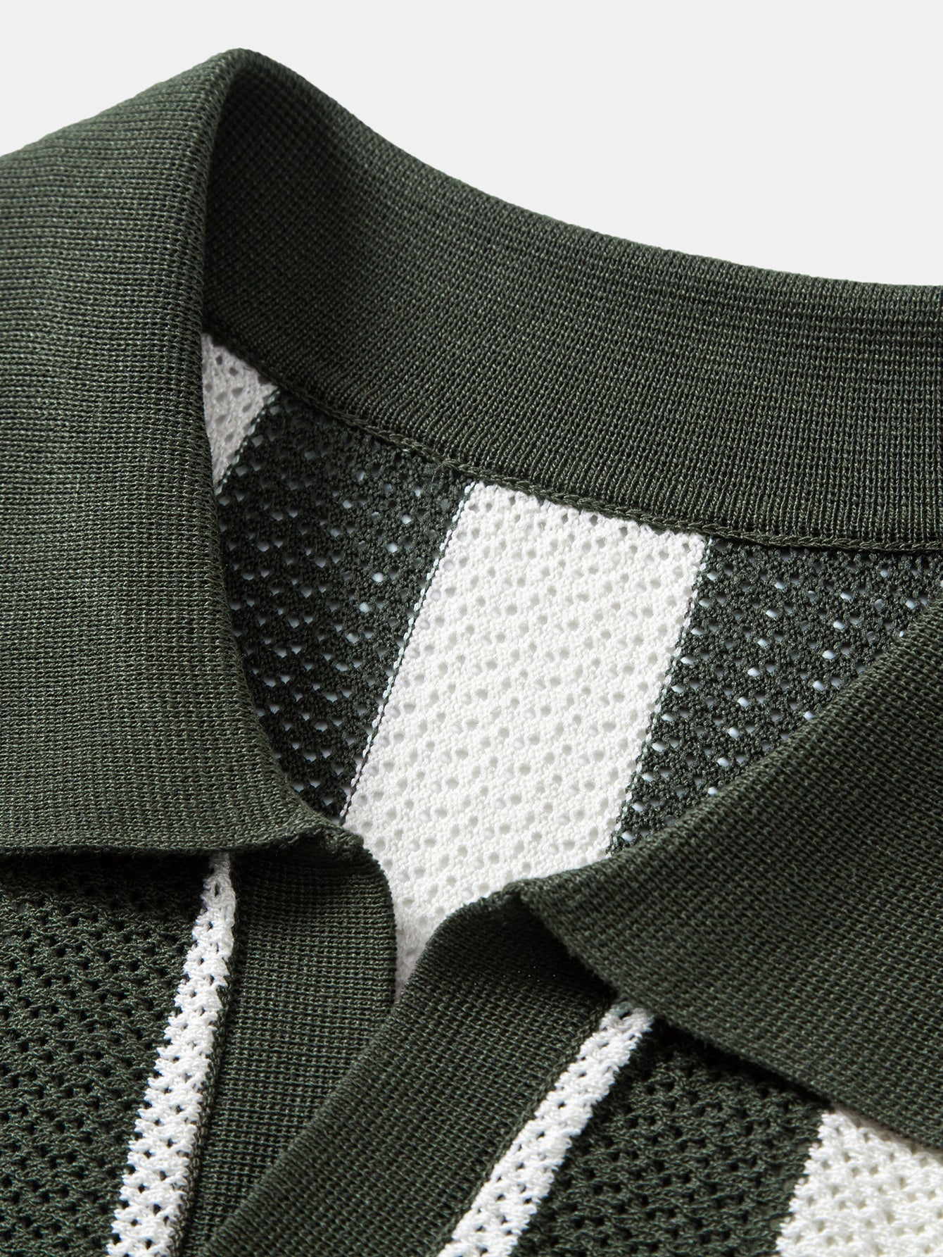 Striped V Neck Open Knit Polo