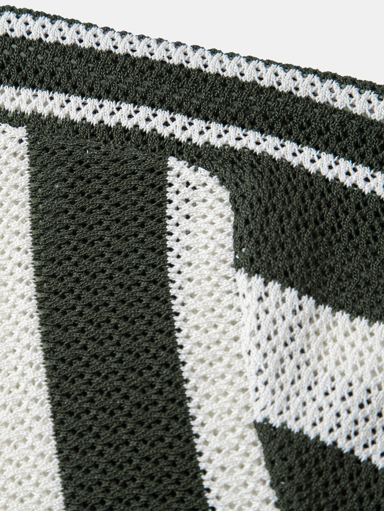 Striped V Neck Open Knit Polo & Crinkle Textured Drawstring 5" Shorts