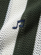 Striped V Neck Open Knit Polo
