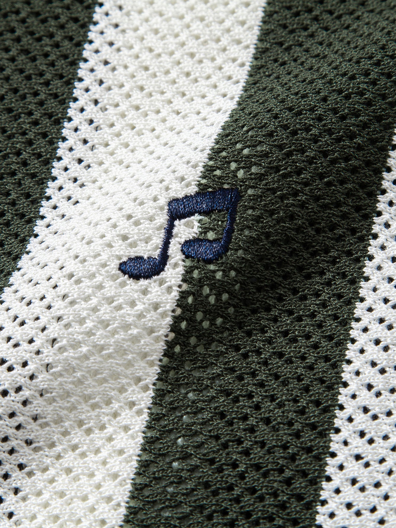 Striped V Neck Open Knit Polo