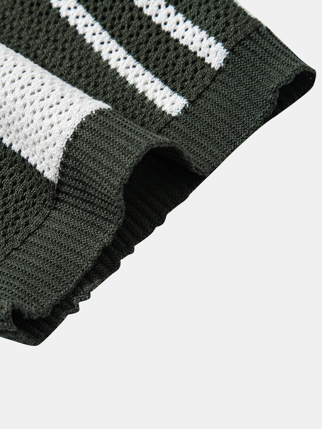 Striped V Neck Open Knit Polo