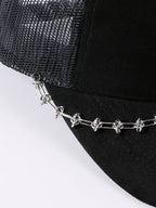 Vintage Suede Trucker Hat with Silver Chain Mesh Baseball Cap