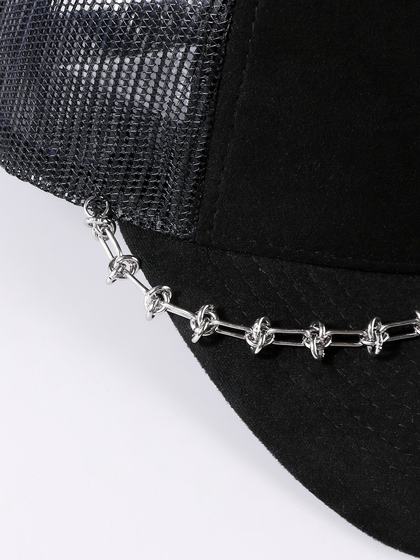 Vintage Suede Trucker Hat with Silver Chain Mesh Baseball Cap