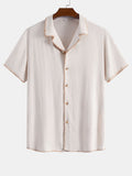Contrast Stitching Linen Rayon Blend Cuban Shirt