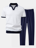 Contrast Geometry Jacquard Knit Polo & Slim Fit Tapered Trousers