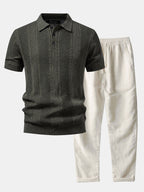 Linen Textured Knit Polo & Straight Leg Linen Pants