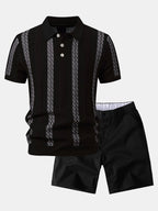 Striped Textured Knit Polo & Elastic Waist Chino Shorts
