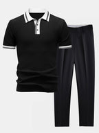 Contrast Trim Knit Polo Shirt & Slim Fit Tapered Trousers