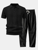 Linen Textured Knit Polo & Straight Leg Linen Pants