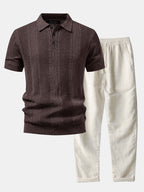 Linen Textured Knit Polo & Straight Leg Linen Pants