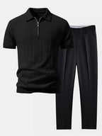Twisted Jacquard Zipper Knit Polo & Slim Fit Tapered Trousers