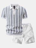 Striped Textured Knit Polo & Elastic Waist Chino Shorts