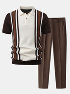 Contrast Striped Ribbed Knit Polo & Slim Fit Tapered Trousers