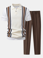 Contrast Striped Ribbed Knit Polo & Slim Fit Tapered Trousers