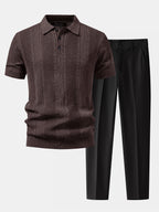 Linen Textured Knit Polo & Slim Fit Tapered Trousers