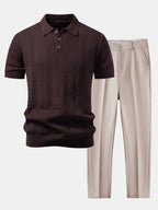 Geometric Jacquard Knit Polo & Slim Fit Tapered Trousers