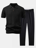 Geometric Jacquard Knit Polo & Slim Fit Tapered Trousers