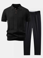 Geometric Jacquard Knit Polo & Slim Fit Tapered Trousers