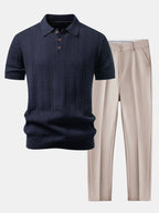 Geometric Jacquard Knit Polo & Slim Fit Tapered Trousers