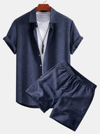 Linen Look Button Up Shirt & Drawstring 7" Shorts