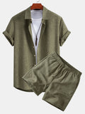Linen Look Button Up Shirt & Drawstring 7" Shorts
